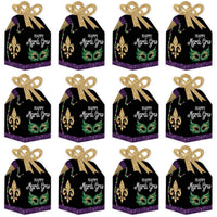 Mardi Gras - Square Favor Gift Boxes - Masquerade Party Bow Boxes - Set of 12