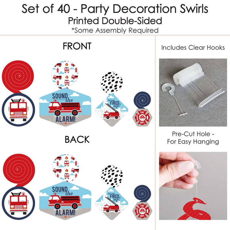 Fired Up Fire Truck - Firefighter Firetruck Baby Shower or Birthday Party Hanging Decor - Party Decoration Swirls - Set of 40