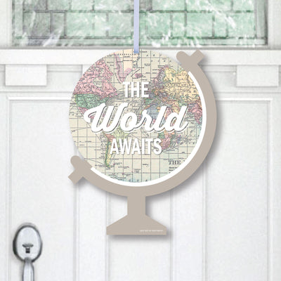 World Awaits - Hanging Porch Travel Themed Party Outdoor Decorations - Front Door Decor - 1 Piece Sign