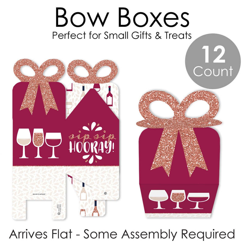 But First, Wine - Square Favor Gift Boxes - Wine Tasting Party Bow Boxes - Set of 12