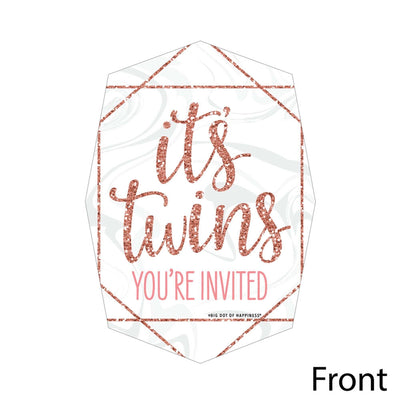 It's Twin Girls - Shaped Fill-In Invitations - Pink and Rose Gold Twins Baby Shower Invitation Cards with Envelopes - Set of 12