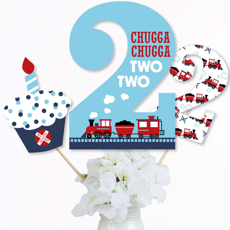 2nd Birthday Railroad Party Crossing - Chugga Chugga Two Two - Steam Train Second Birthday Party Centerpiece Sticks - Table Toppers - Set of 15