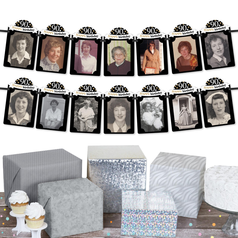 Adult 90th Birthday - Gold - DIY Birthday Party Decor - Picture Display - Photo Banner
