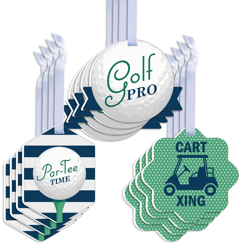 Par-Tee Time - Golf - Assorted Hanging Birthday or Retirement Party Favor Tags - Gift Tag Toppers - Set of 12