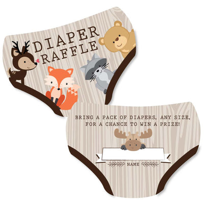 Woodland Creatures - Diaper Shaped Raffle Ticket Inserts - Baby Shower Activities - Diaper Raffle Game - Set of 24