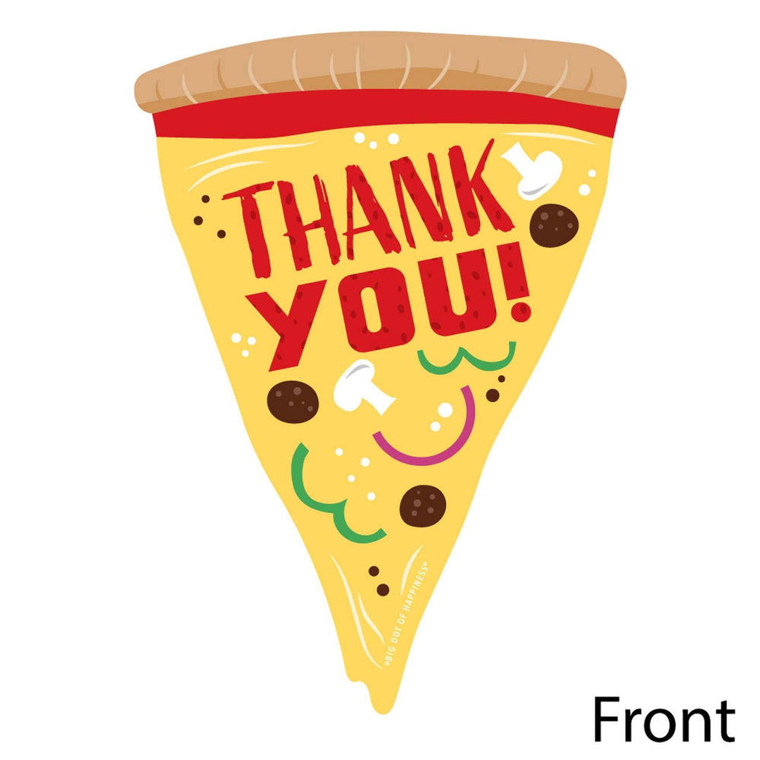 Pizza Party Time - Shaped Thank You Cards - Baby Shower or Birthday Party Thank You Note Cards with Envelopes - Set of 12
