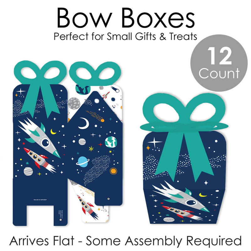 Blast Off to Outer Space - Square Favor Gift Boxes - Rocket Ship Baby Shower or Birthday Party Bow Boxes - Set of 12