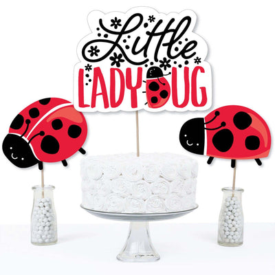 Happy Little Ladybug - Baby Shower or Birthday Party Centerpiece Sticks - Table Toppers - Set of 15