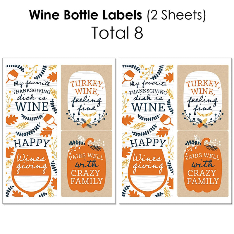 Happy Thanksgiving - Mini Wine Bottle Labels, Wine Bottle Labels and Water Bottle Labels - Fall Harvest Party Decorations - Beverage Bar Kit - 34 Pieces