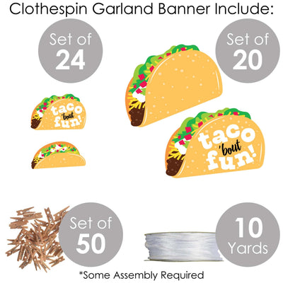 Taco 'Bout Fun - Mexican Fiesta DIY Decorations - Clothespin Garland Banner - 44 Pieces