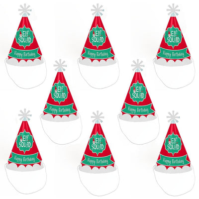 Elf Squad - Cone Happy Birthday Party Hats for Kids and Adults - Set of 8 (Standard Size)