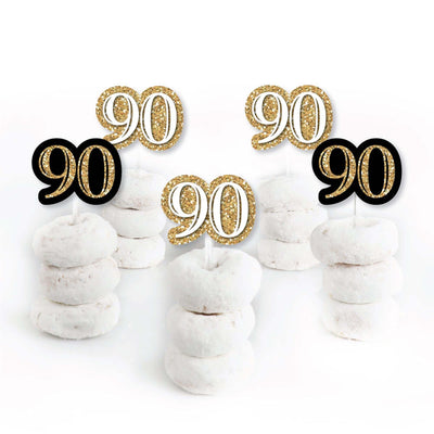 Adult 90th Birthday - Gold - Dessert Cupcake Toppers - Birthday Party Clear Treat Picks - Set of 24