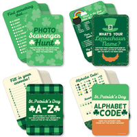 St. Patrick's Day - 4 Saint Patty's Day Party Games - 10 Cards Each - Photo Scavenger Hunt, What's Your Leprechaun Name, A-Z, Alphabet Code - Gamerific Bundle