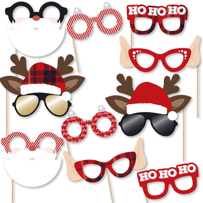 Jolly Santa Claus Glasses and Masks - Paper Card Stock Christmas Party Photo Booth Props Kit - 10 Count