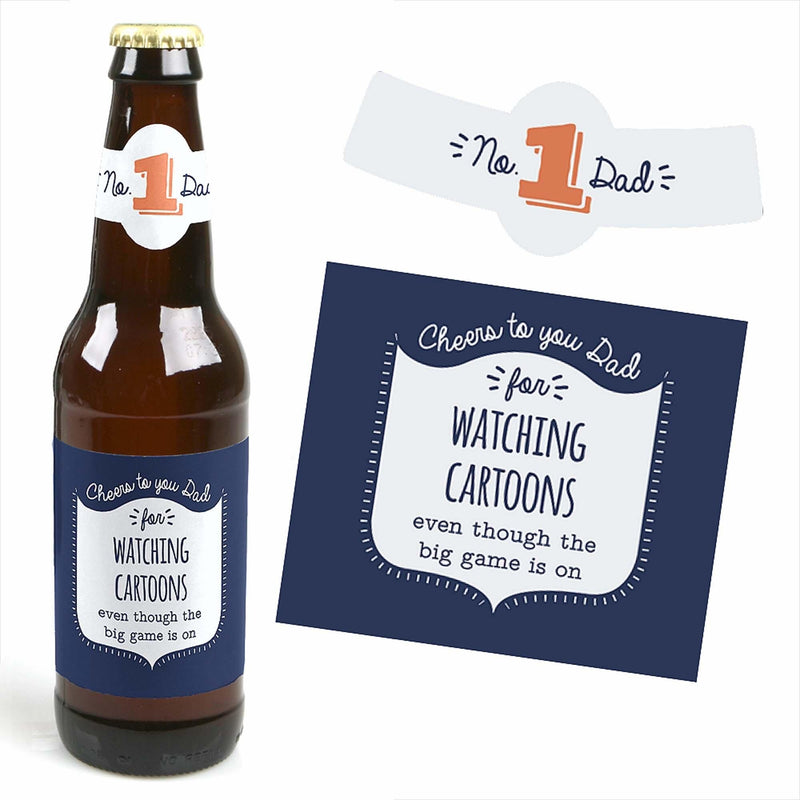 Cheers to You, Dad - Decorations for Women and Men - 6 Beer Bottle Labels and 1 Carrier Father&