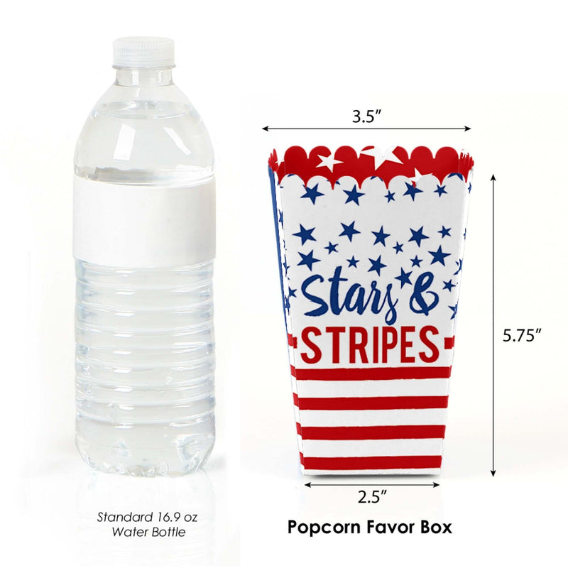 Stars and Stripes - Memorial Day, 4th of July and Labor Day USA Patriotic Party Favor Popcorn Treat Boxes - Set of 12