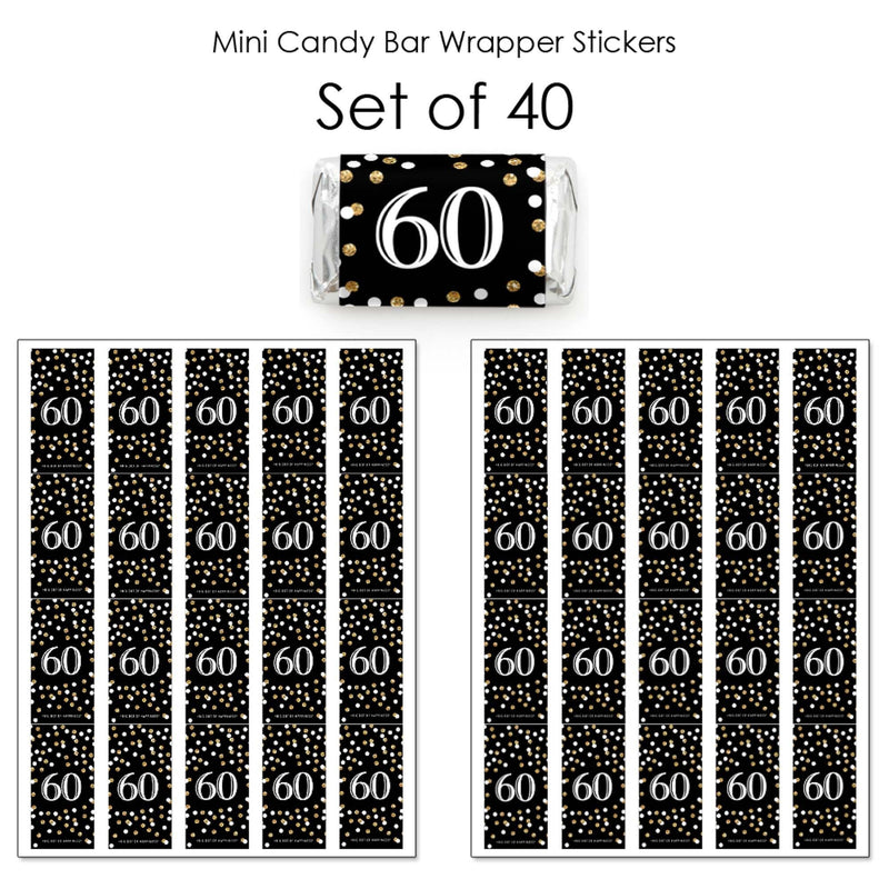 Adult 60th Birthday - Gold - Mini Candy Bar Wrapper Stickers - Birthday Party Small Favors - 40 Count
