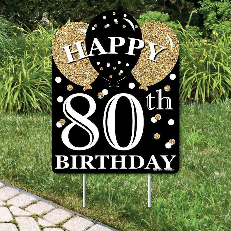 Adult 80th Birthday - Gold - Outdoor Lawn Sign - Birthday Party Yard Sign - 1 Piece