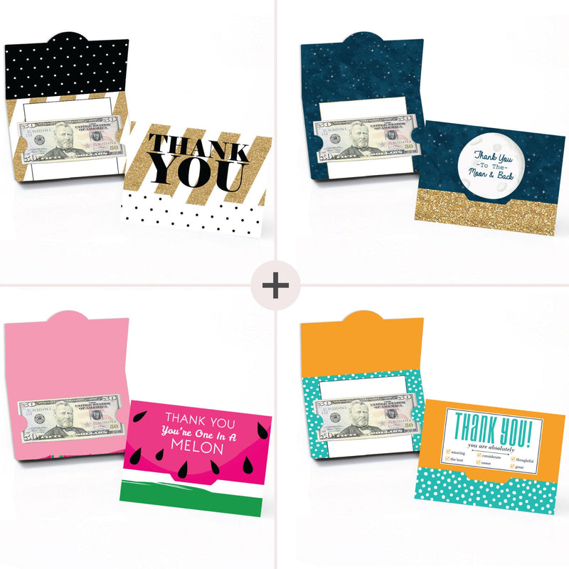 Assorted Thank You Note Cards - Set of 8 Blank Thank You Money And Gift Card Holders