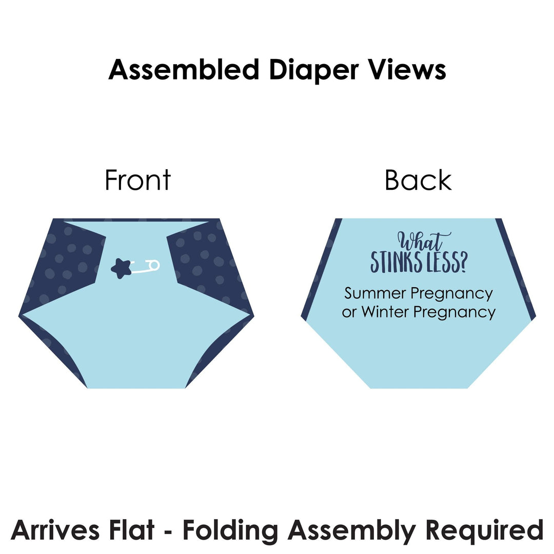 Baby Boy - Blue Baby Shower Conversation Starter - 2-in-1 Dirty Diaper Game - Set of 24