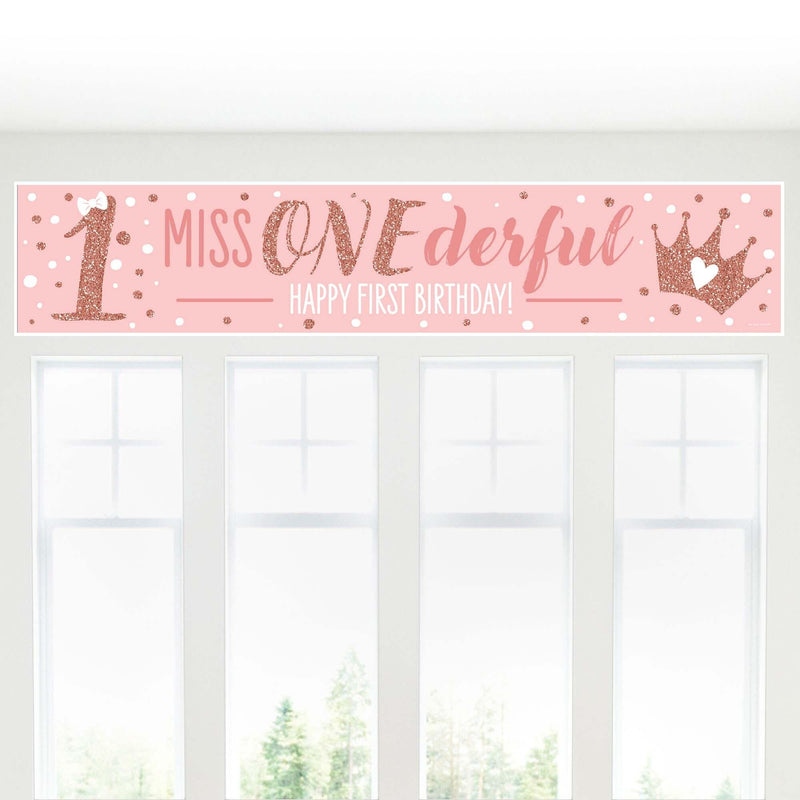 1st Birthday Little Miss Onederful - Happy First Birthday Girl Decorations Party Banner