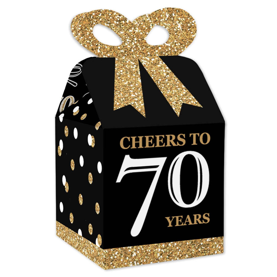 Adult 70th Birthday - Gold - Square Favor Gift Boxes - Birthday Party Bow Boxes - Set of 12