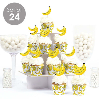 Let's Go Bananas - Cupcake Decoration - Tropical Party Cupcake Wrappers and Treat Picks Kit - Set of 24