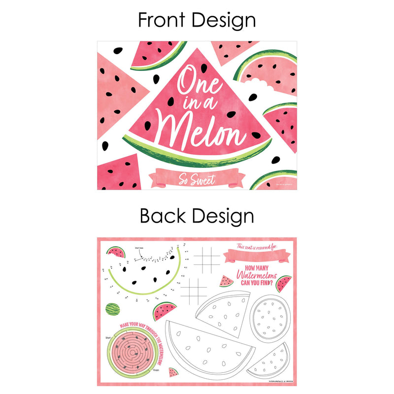 Sweet Watermelon - Paper Birthday Party Coloring Sheets - Activity Placemats - Set of 16