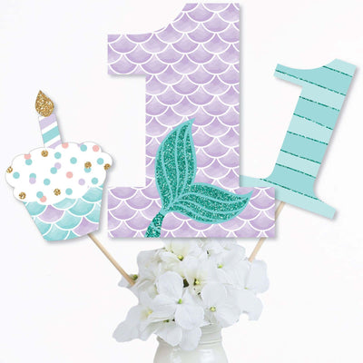 1st Birthday Let's Be Mermaids - First Birthday Party Centerpiece Sticks - Table Toppers - Set of 15