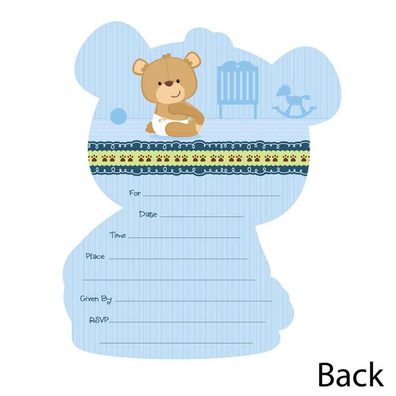 Baby Boy Teddy Bear - Shaped Fill-In Invitations - Baby Shower Invitation Cards with Envelopes - Set of 12