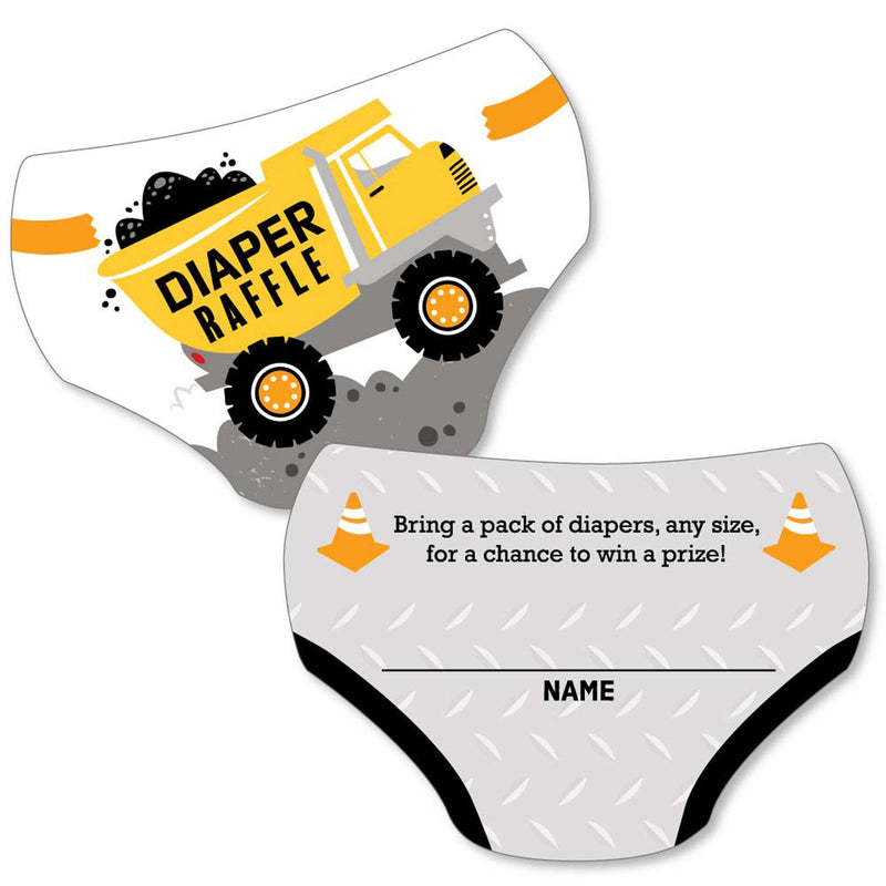 Dig It - Construction Party Zone - Diaper Shaped Raffle Ticket Inserts - Baby Shower Activities - Diaper Raffle Game - Set of 24