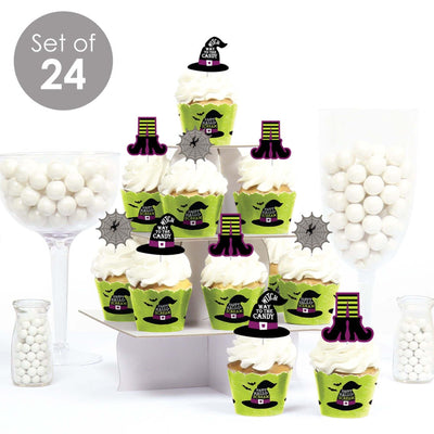 Happy Halloween - Cupcake Decorations - Witch Party Cupcake Wrappers and Treat Picks Kit - Set of 24