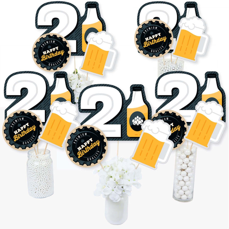 Cheers and Beers to 21 Years - 21st Birthday Party Centerpiece Sticks - Table Toppers - Set of 15