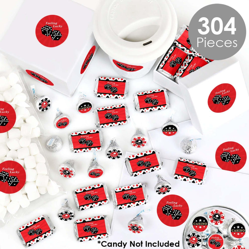 Las Vegas - Mini Candy Bar Wrappers, Round Candy Stickers and Circle Stickers - Casino Party Candy Favor Sticker Kit - 304 Pieces