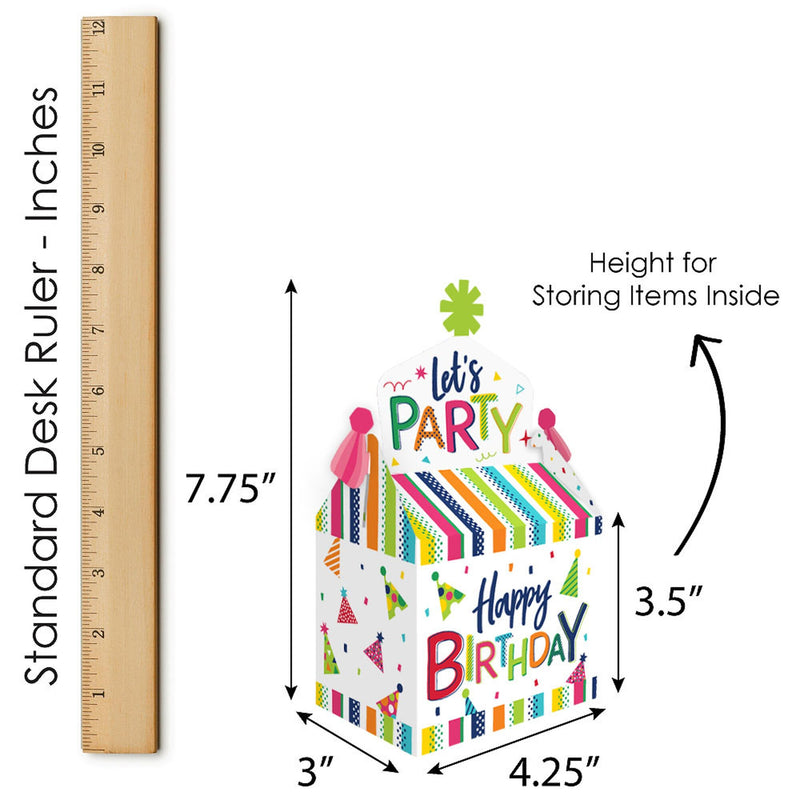 Cheerful Happy Birthday - Treat Box Party Favors - Colorful Birthday Party Goodie Gable Boxes - Set of 12