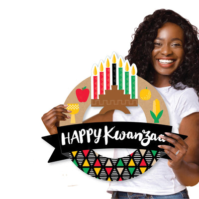 Happy Kwanzaa - Outdoor African Heritage Holiday Party Decor - Front Door Wreath