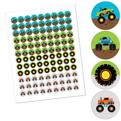 Smash and Crash - Monster Truck - Boy Birthday Party Round Candy Sticker Favors - Labels Fit Hershey's Kisses (1 sheet of 108)