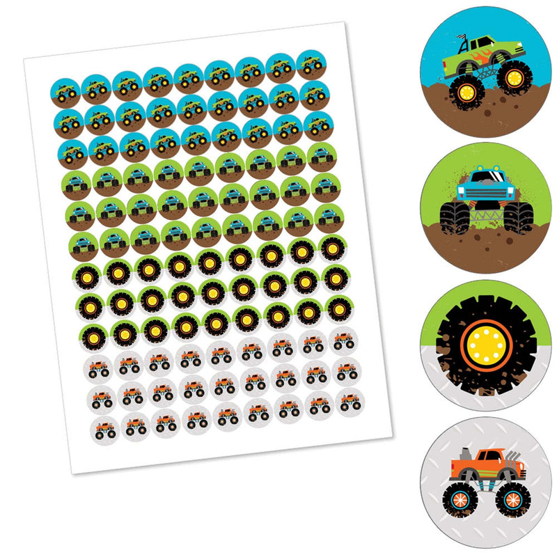 Smash and Crash - Monster Truck - Boy Birthday Party Round Candy Sticker Favors - Labels Fit Hershey&