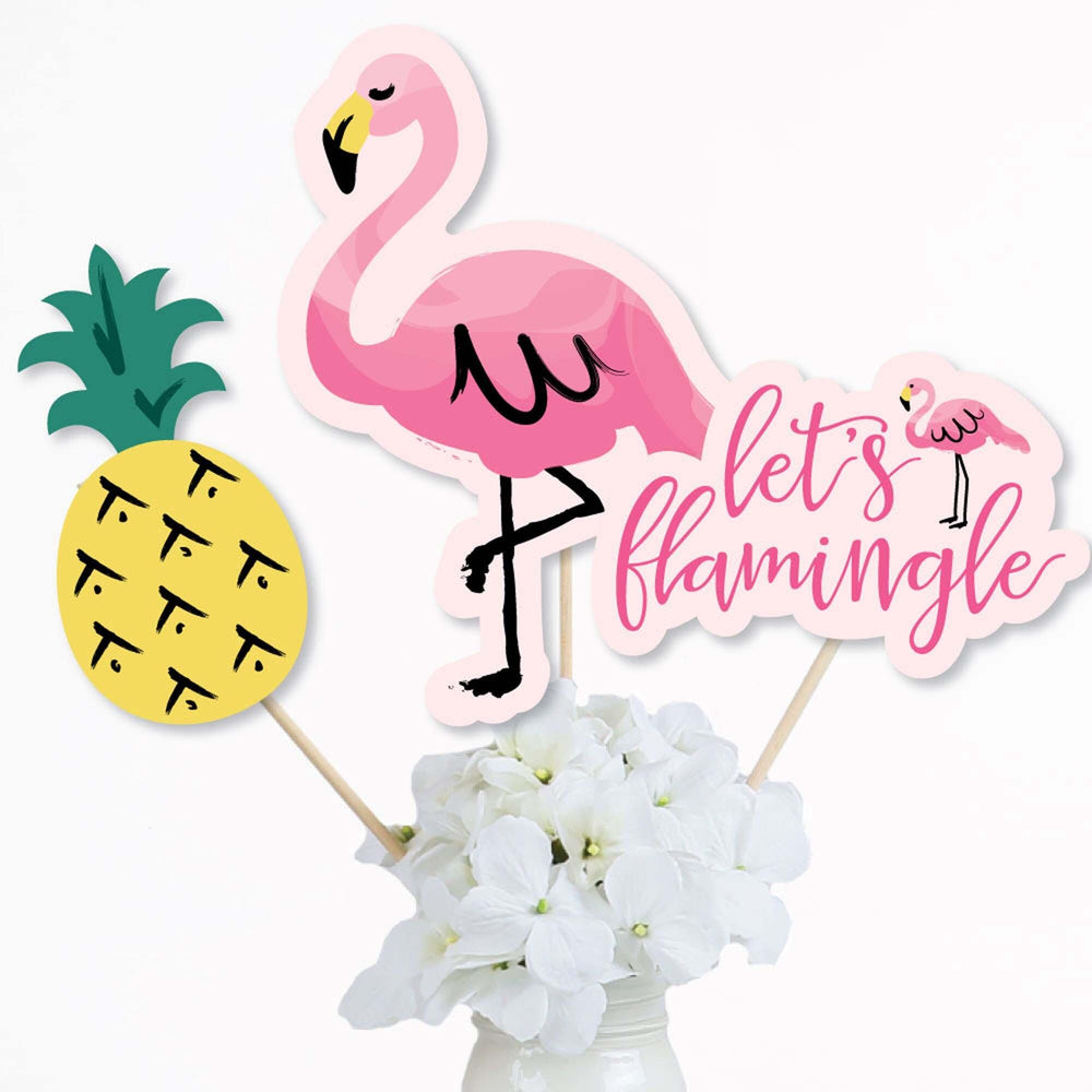 Pink Flamingo - Baby Shower or Birthday Party Like a Pineapple - Party Centerpiece Sticks - Table Toppers - Set of 15