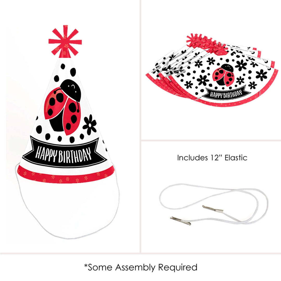 Happy Little Ladybug - Cone Happy Birthday Party Hats for Kids and Adults - Set of 8 (Standard Size)