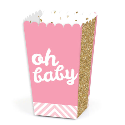 Hello Little One - Pink and Gold - Girl Baby Shower Favor Popcorn Treat Boxes - Set of 12