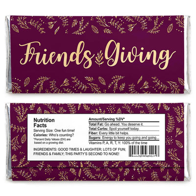 Elegant Thankful for Friends - Candy Bar Wrapper Friendsgiving Party Favors - Set of 24
