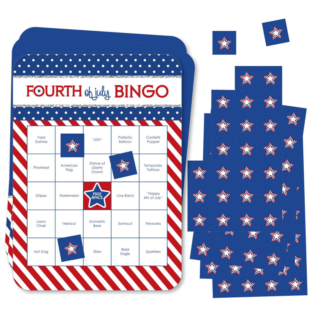 4th of July - Bar Bingo Cards and Markers - Independence Day Bingo Game - Set of 18