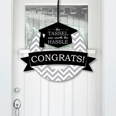 Tassel Worth The Hassle - Silver - Outdoor Graduation Party Decor - Front Door Wreath