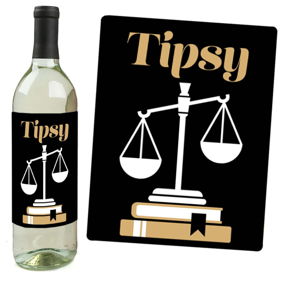 Law School Grad - Future Lawyer Graduation Party Decorations for Women and Men - Wine Bottle Label Stickers - Set of 4