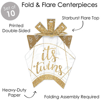 It's Twins - Table Decorations - Gold Twins Baby Shower Fold and Flare Centerpieces - 10 Count