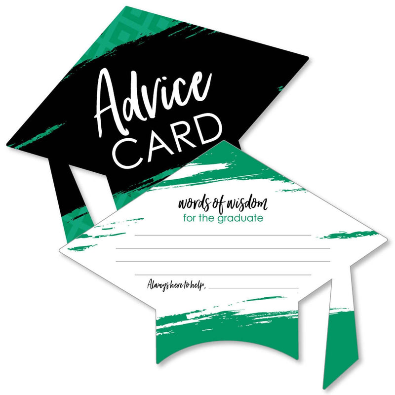 Green Grad - Best is Yet to Come - Green Grad Cap Wish Card Graduation Party Activities - Shaped Advice Cards Games - Set of 20