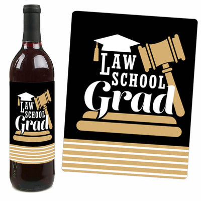 Law School Grad - Future Lawyer Graduation Party Decorations for Women and Men - Wine Bottle Label Stickers - Set of 4