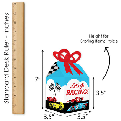Let's Go Racing - Racecar - Square Favor Gift Boxes - Race Car Birthday Party or Baby Shower Bow Boxes - Set of 12