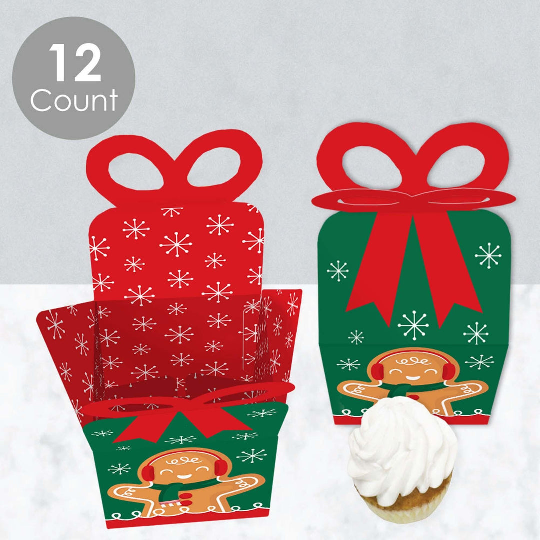 Gingerbread Christmas - Square Favor Gift Boxes - Gingerbread Man Holiday Party Bow Boxes - Set of 12